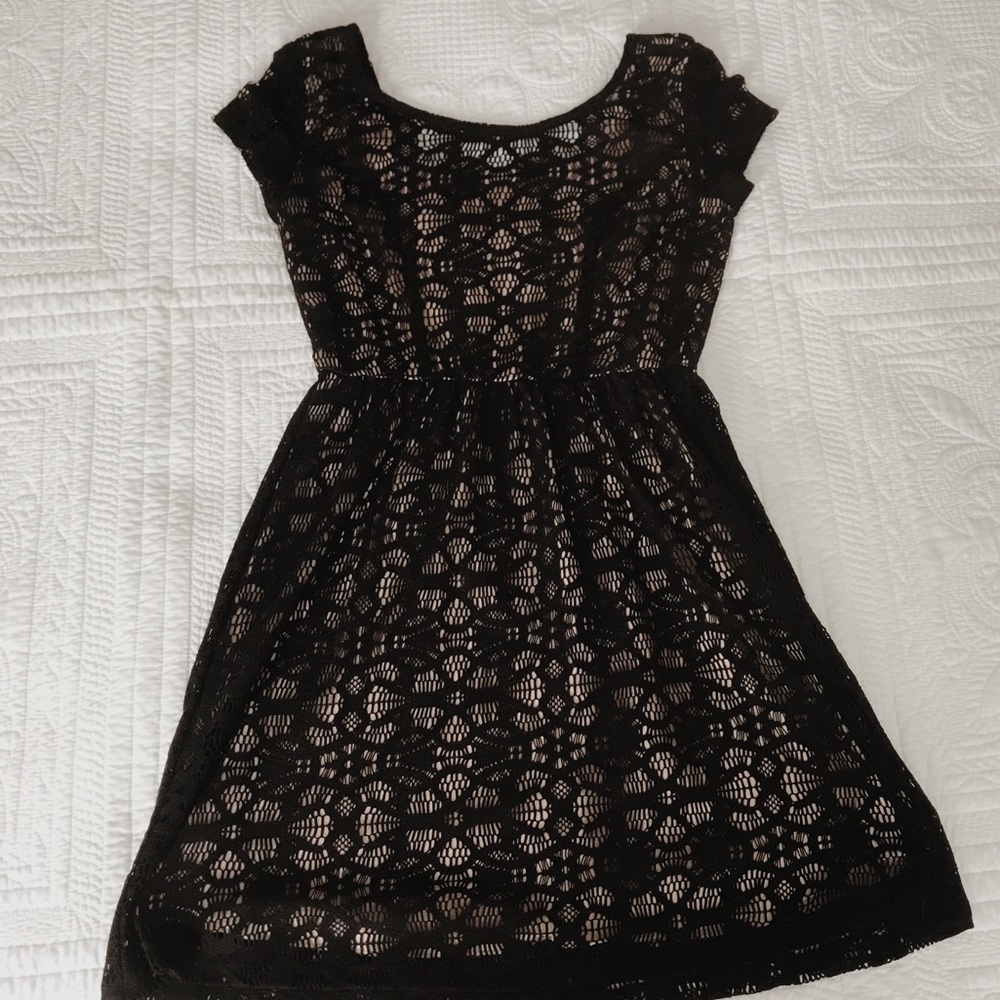 Black Lace Scoop Neck Dress